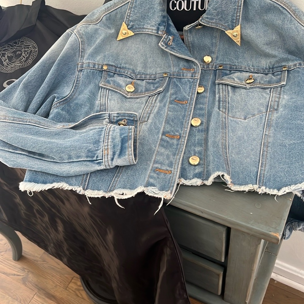 VERSACE Blue Denim Cropped Jacket - Picture 3 of 8